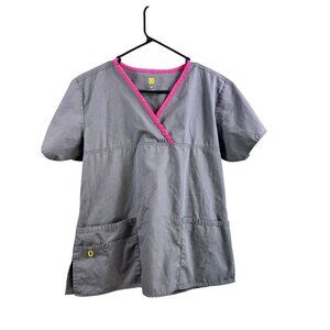 Wink Women's Grey & Pink Scrub Top